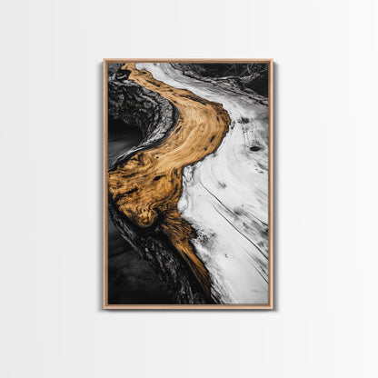 Driftwood, Rustic Nature Art, Framed Canvas Print, Black and White Photography, Earthy Tones, Beach House Decor, Minimalist Home Art