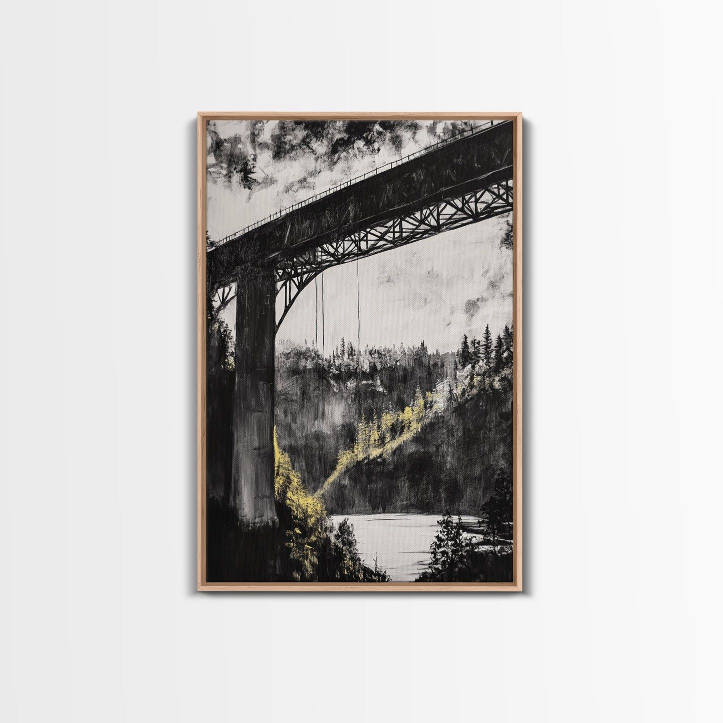 Steel Bridge, Industrial Wall Art, Black and White Landscape, Cityscape Art, Rustic Metal, Loft Style, Office Wall Art, Framed Canvas Print