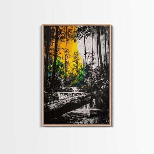 Golden Forest, Fall Wall Art, Black and White Landscape, Autumn Colors, Nature Scene, Rustic Decor, Living Room Art, Framed Canvas Print