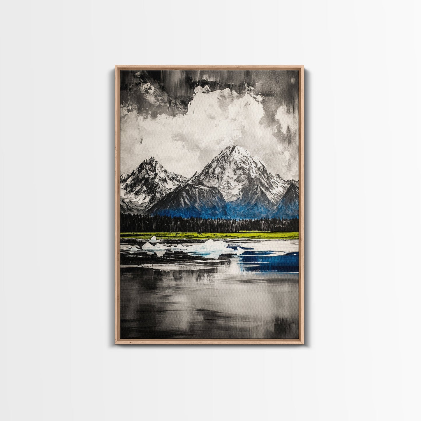 Mountain Reflections, Ice Peaks, Nature Landscape, Serene Wilderness, Canvas Print, Adventure Art, Cabin Decor, Living Room Wall Art
