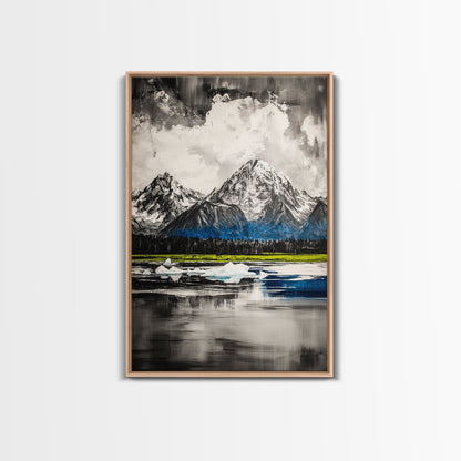 Mountain Reflections, Ice Peaks, Nature Landscape, Serene Wilderness, Canvas Print, Adventure Art, Cabin Decor, Living Room Wall Art