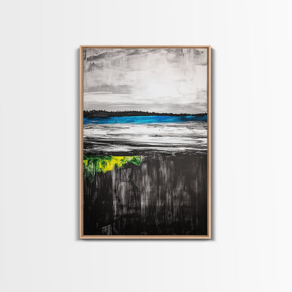 Tranquil Lake View, Blue Water Abstract Landscape, Moody Black White Sky, Serene Nature Wall Decor, Relaxing Home Gift, Canvas Print