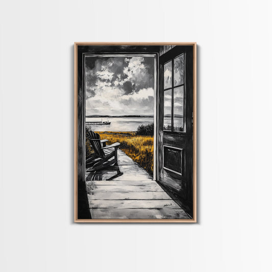 Porch View, Relaxing Landscape, Rustic Home Art, Lake House Decor, Cabin Wall Art, Nature Lover Gift, Canvas Print, Cozy Atmosphere