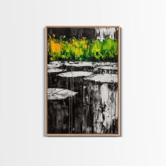 Water Lilies, Abstract Pond Art, Zen Nature Decor, Peaceful Landscape, Serene Greenery, Modern Home Style, Canvas Print, Living Room