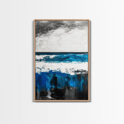 Blue Ocean, Coastal Landscape, Modern Art, Framed Canvas Print, Beach House Decor, Contemporary Seascape, Living Room Wall Art