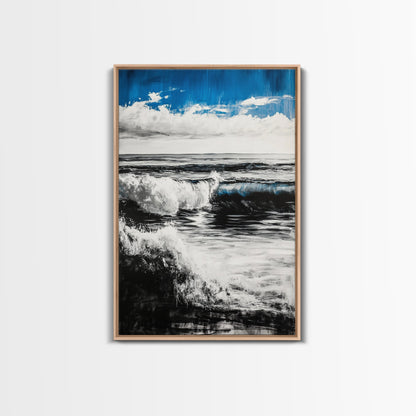 Ocean Horizon, Abstract Painting, Blue Waves, Canvas Print, Modern Seascape, Minimalist Beach Decor, Contemporary Wall Art