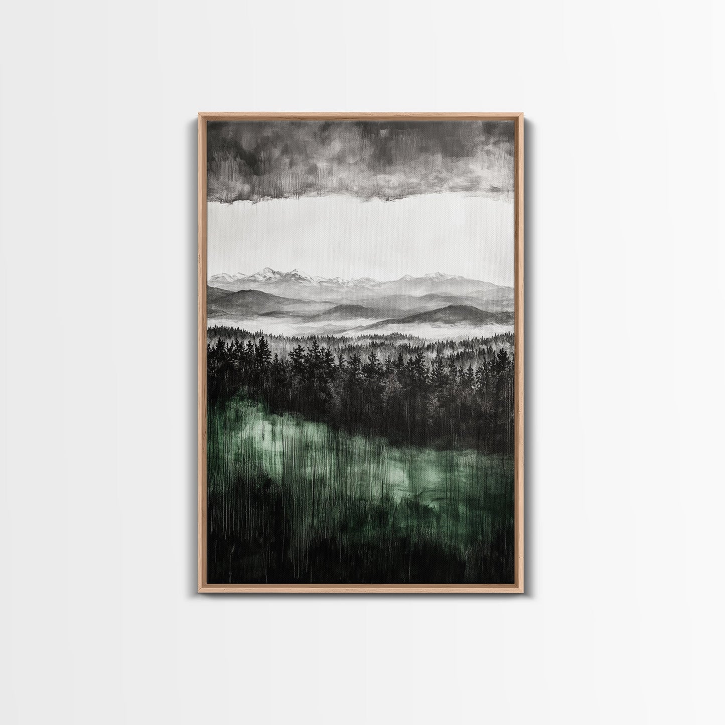 Misty Mountains, Moody Wall Art, Rustic Home Decor, Cabin Wall Art, Neutral Aesthetic, Black and White, Framed Canvas Print