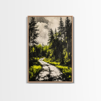Forest Path, Nature Wall Art, Rustic Landscape, Cabin Decor, Outdoor Aesthetic, Greenery Painting, Framed Canvas Print