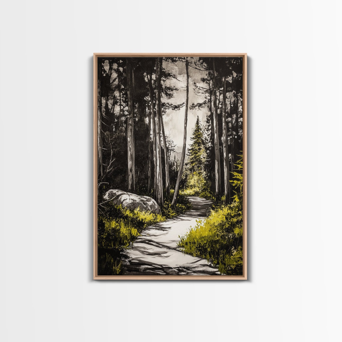 Sunlit Trail, Forest Path, Nature Landscape, Canvas Print, Woodland Wall Art, Minimalist Art, Living Room Decor, Fall Aesthetic