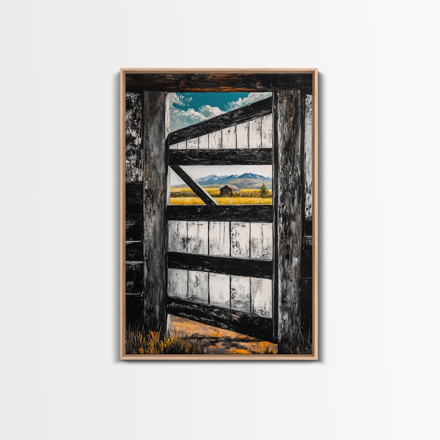 Barn Door View, Mountain Escape, Rustic Scene, Framed Canvas Print, Western Wall Art, Cabin Decor, Farmhouse Style, Country Living