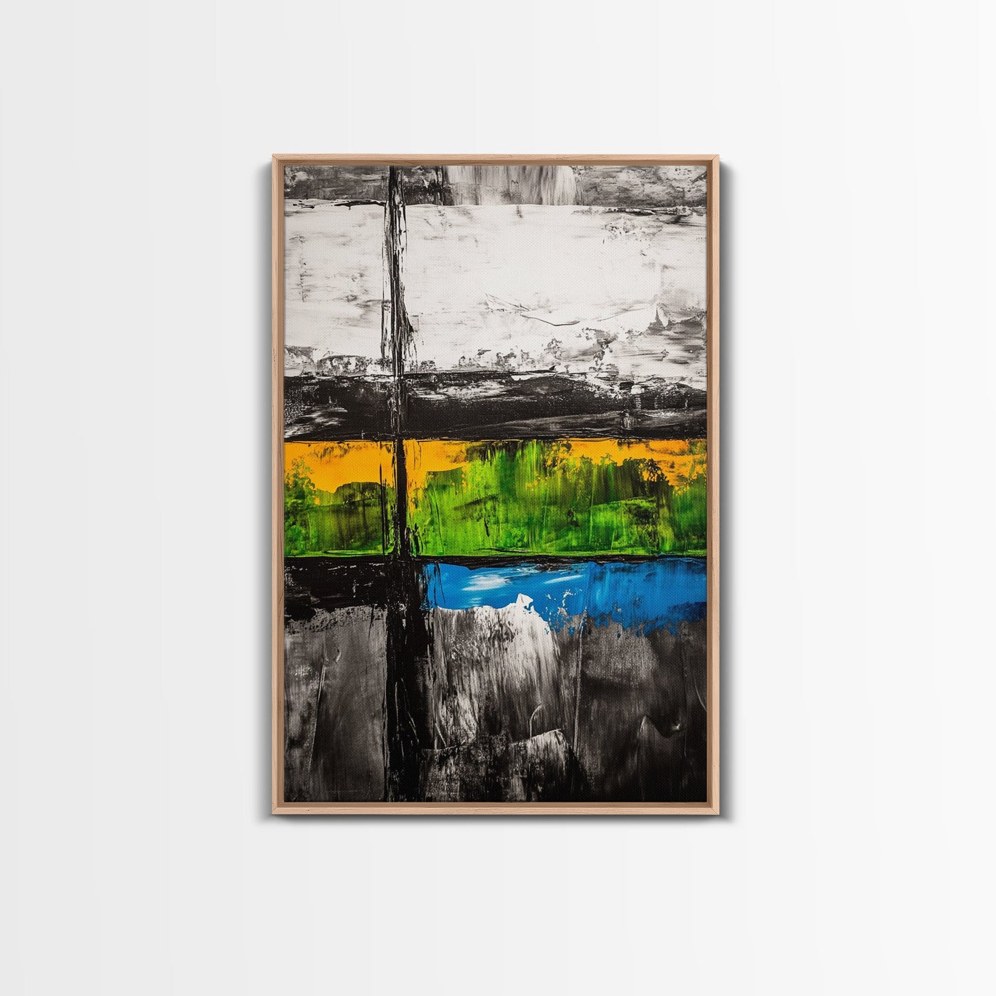 Geometric Landscape, Textured Canvas Print, Bold Wall Art, Modern Home Decor, Minimalist Artwork, Yellow Green Blue Painting