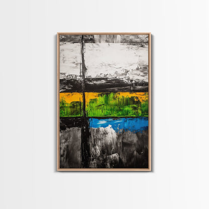 Geometric Landscape, Textured Canvas Print, Bold Wall Art, Modern Home Decor, Minimalist Artwork, Yellow Green Blue Painting