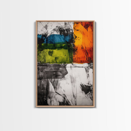 Geometric Abstract, Colorful Modern Art, Green and Blue Contemporary Painting, Framed Canvas Print, Office or Loft Wall Decor