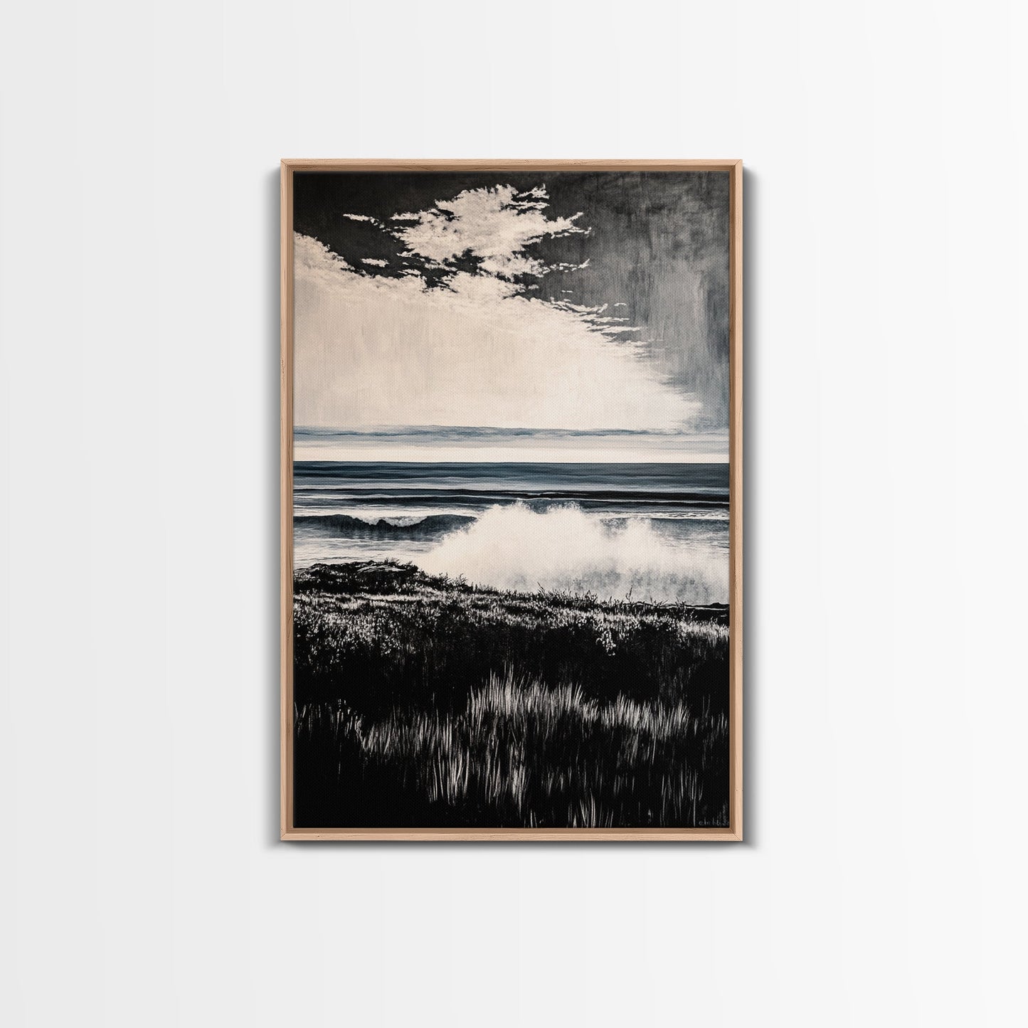 Black and White Ocean, Stormy Seascape, Dramatic Waves, Moody Wall Art, Coastal Home Decor, Canvas Print, Modern Beach House Art