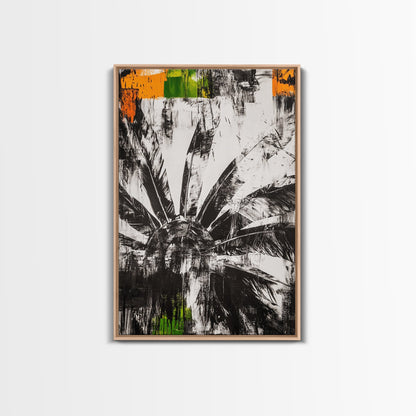 Sunflower, Black White Floral Art, Rustic Boho Decor, Farmhouse Wall Art, Nature Botanical Print, Framed Canvas Print