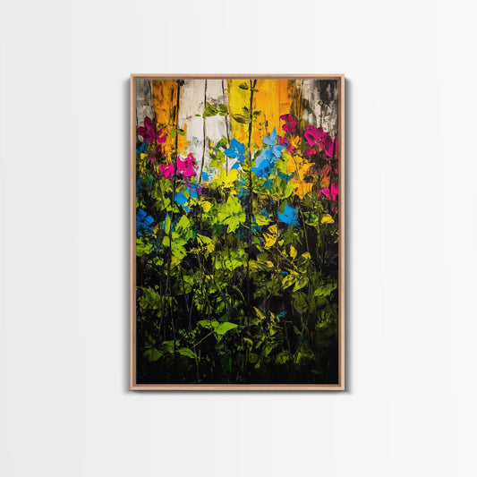 Colorful Flowers, Nature Painting, Framed Canvas Print, Spring Wall Art, Floral Home Decor, Vibrant Boho Art, Living Room Art