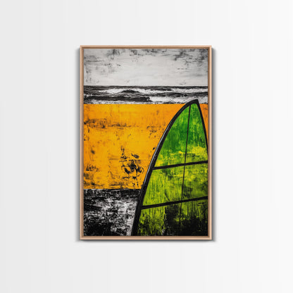 Yellow Beach, Sailboat Art, Nautical Decor, Coastal Wall Art, Framed Canvas Print, Ocean Waves, Living Room Art, Bold Abstract Style