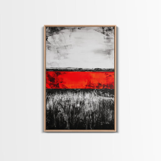 Abstract Landscape Art, Red and Black Print, Minimalist Nature Decor, Bold Color Field Art, Contemporary Home Decor, Framed Canvas Print