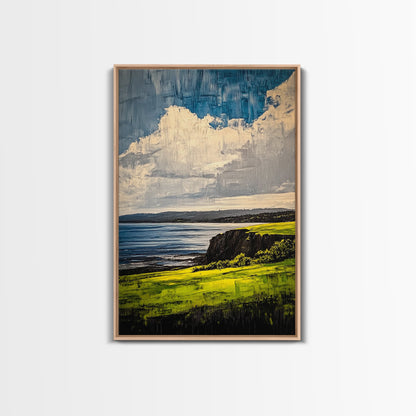 Coastal Cliff Art, Ocean View Print, Nature Landscape Decor, Tranquil Wall Art, Serene Scenery Print, Living Room Art, Framed Canvas Print