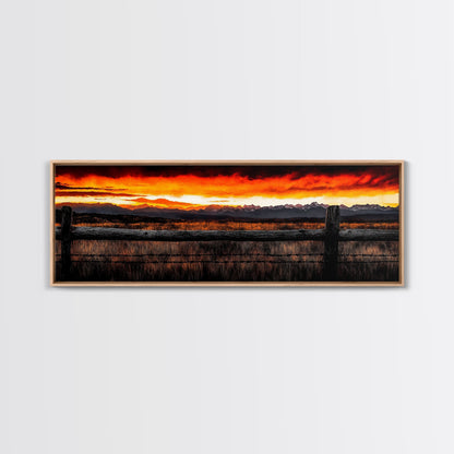 Western Sunset, Mountain Landscape Print, Rustic Cowboy Art, Dramatic Sky Painting, Country Wall Decor, Framed Canvas Print, Large Wall Art
