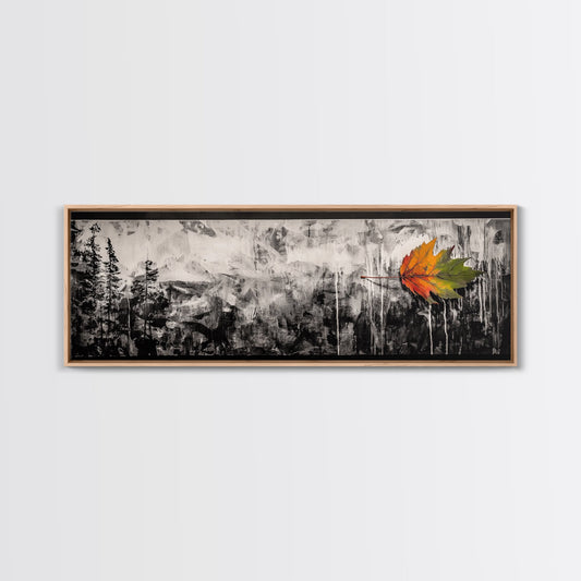 Autumn Leaf, Monochrome Forest, Fall Colors, Framed Canvas Print, Minimalist Wall Art, Nature Decor, Living Room Wall Art, Seasonal Art