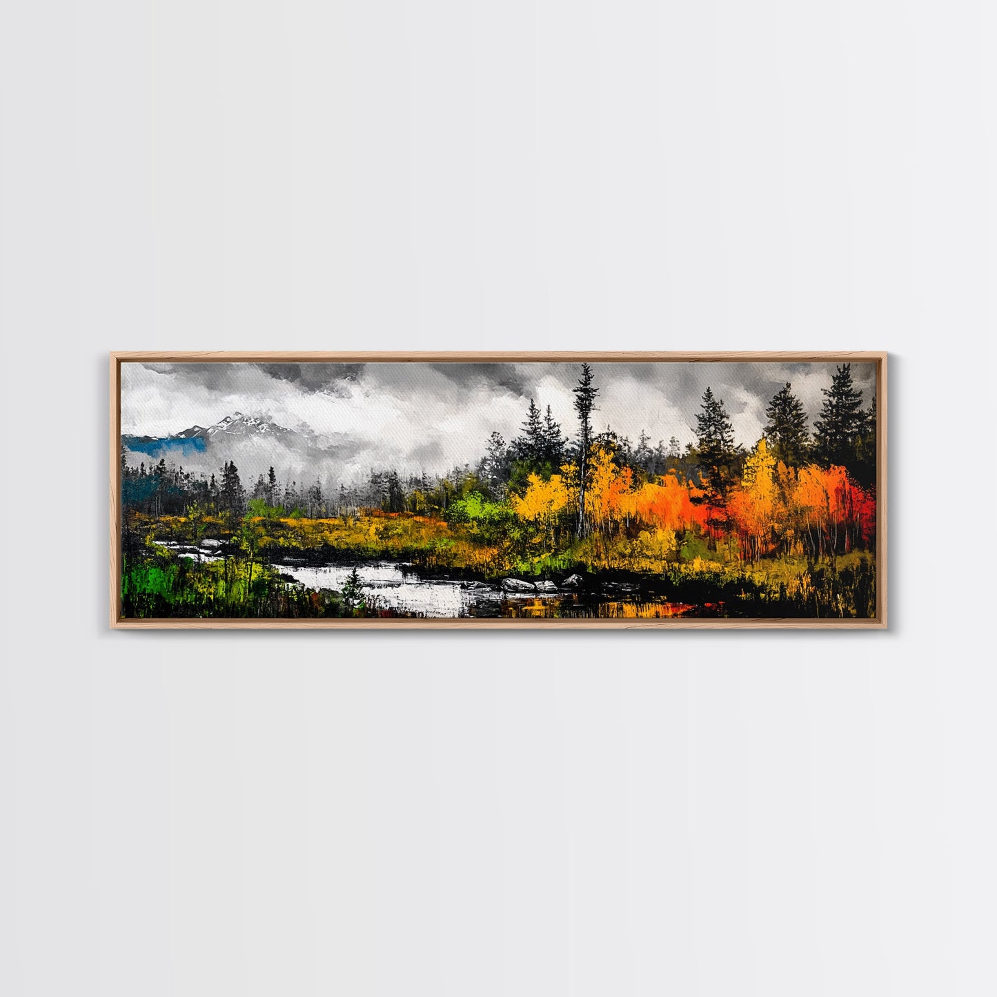 Misty Forest, River Reflection, Fall Foliage, Canvas Print, Cabin Wall Art, Nature Inspired Decor, Rustic Living Room Art