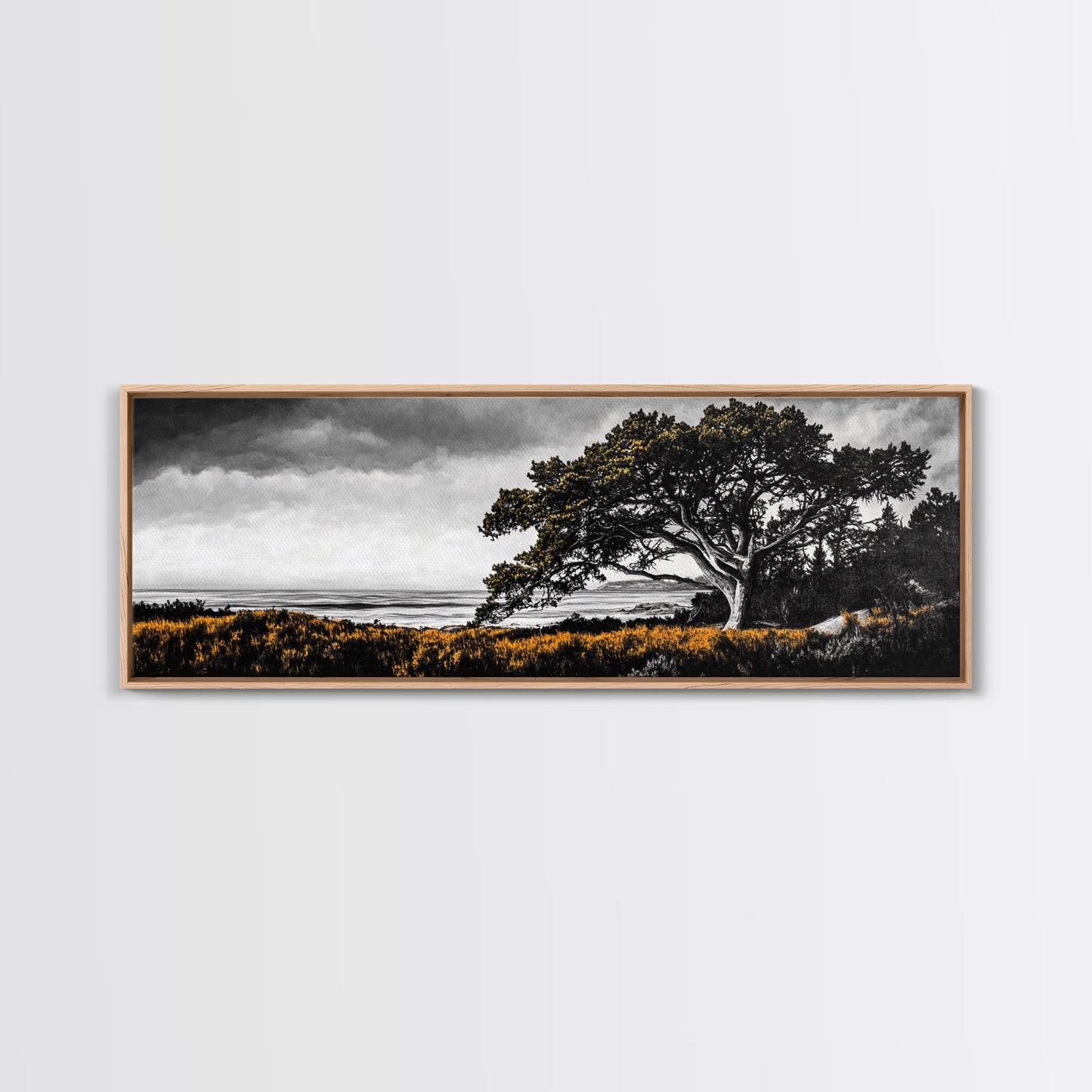 Lone Tree, Coastal Landscape, Nature Painting, Dramatic Sky, Canvas Print, Serene Wall Art, Living Room Decor, Zen Artwork