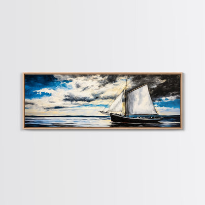 Sailing Boat, Ocean Art, Framed Canvas Print, Nautical Wall Art, Coastal Decor, Blue Sky Painting, Large Wall Art, Office Decor