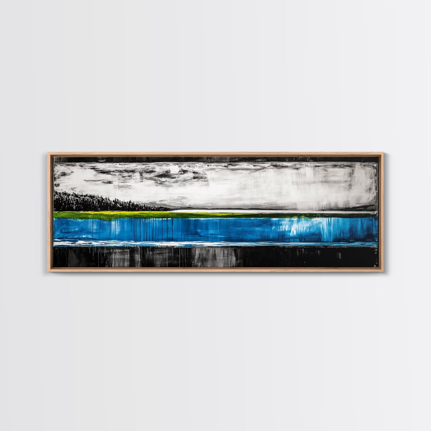 Lake Reflection, Blue Water Art, Minimalist Landscape, Nature Serenity, Monochrome Sky, Peaceful Home Decor, Canvas Print