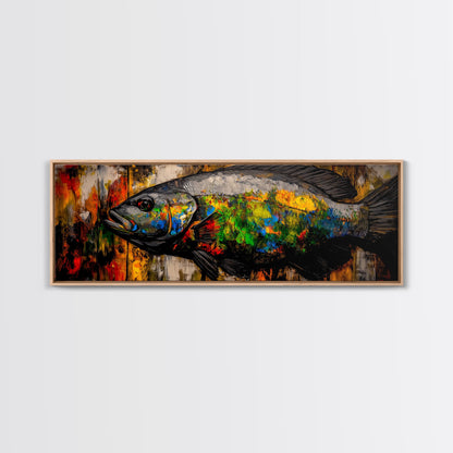 Colorful Fish, Rustic Wood, Vibrant Art, Wildlife Painting, Framed Canvas Print, Nature Wall Art, Fishing Cabin Decor, Unique Gift Idea