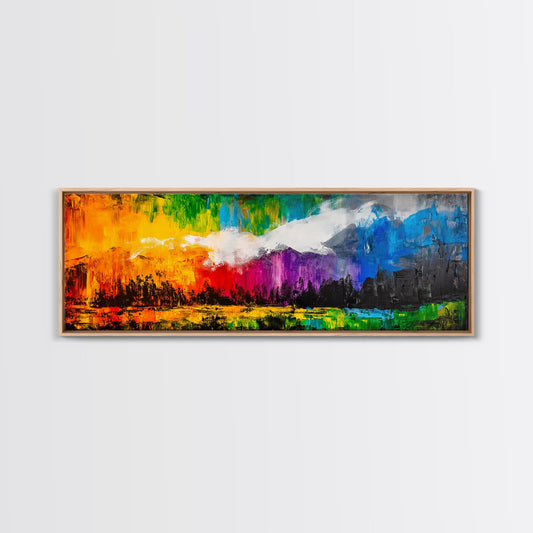 Abstract Mountains, Vibrant Landscape, Rainbow Colors, Bold Modern Art, Expressionist Painting, Contemporary Home Decor, Framed Canvas Print