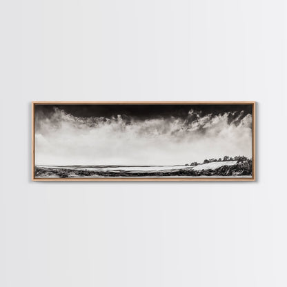 Minimalist Landscape, Black and White Art, Cloudy Sky, Framed Canvas Print, Modern Wall Art, Neutral Home Decor, Monochrome Landscape