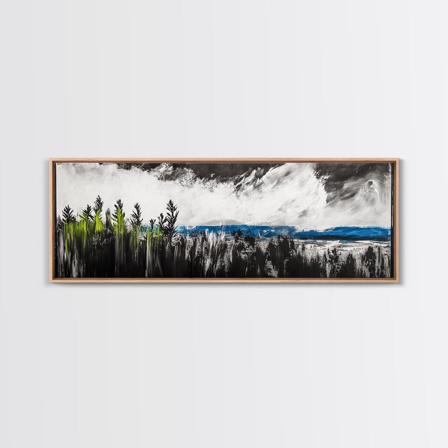 Dark Seascape, Moody Ocean, Coastal Wall Art, Framed Canvas Print, Nautical Decor, Modern Black and White, Ocean Horizon, Stormy Sky