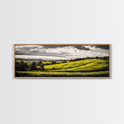 Rolling Hills, Countryside Landscape, Green Fields, Framed Canvas Print, Rural Wall Art, Nature Scene, Pastoral Painting, Home Office Art