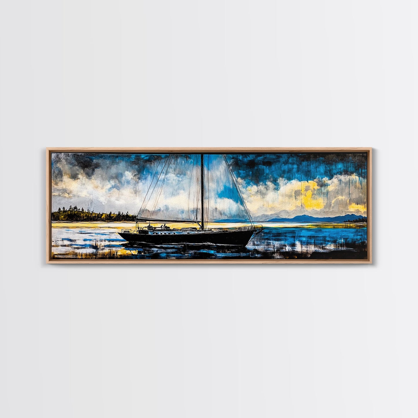 Sailboat, Nautical Wall Art, Ocean Sunset, Framed Canvas Print, Coastal Decor, Maritime Painting, Large Wall Art, Serene Water Scene