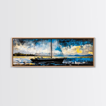 Sailboat, Nautical Wall Art, Ocean Sunset, Framed Canvas Print, Coastal Decor, Maritime Painting, Large Wall Art, Serene Water Scene