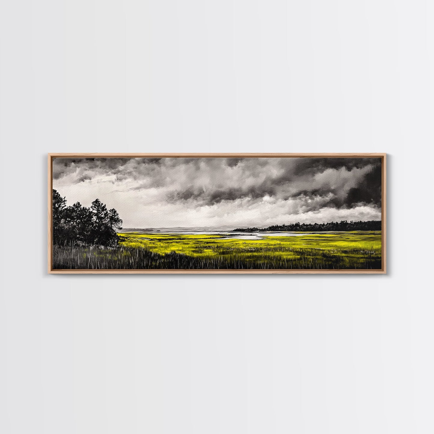 Marshland Storm, Nature Landscape, Canvas Print, Black and White Wall Art, Moody Home Decor, Living Room Artwork, Dramatic Painting, Rustic Style