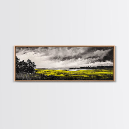 Marshland Storm, Nature Landscape, Canvas Print, Black and White Wall Art, Moody Home Decor, Living Room Artwork, Dramatic Painting, Rustic Style