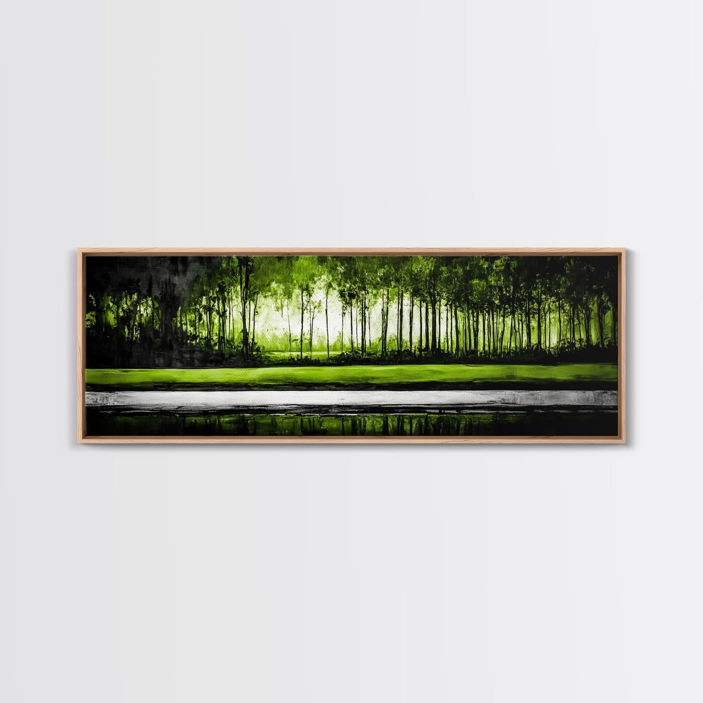 Forest Reflection, Green Trees, Nature Landscape, Framed Canvas Print, Tranquil Scenic Artwork, Zen Wall Decor, Modern Office Art