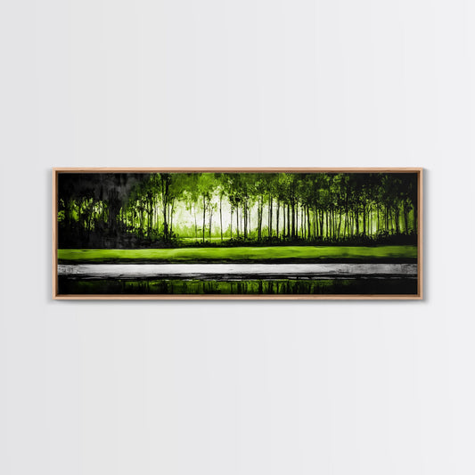 Forest Reflection, Green Trees, Nature Landscape, Framed Canvas Print, Tranquil Scenic Artwork, Zen Wall Decor, Modern Office Art