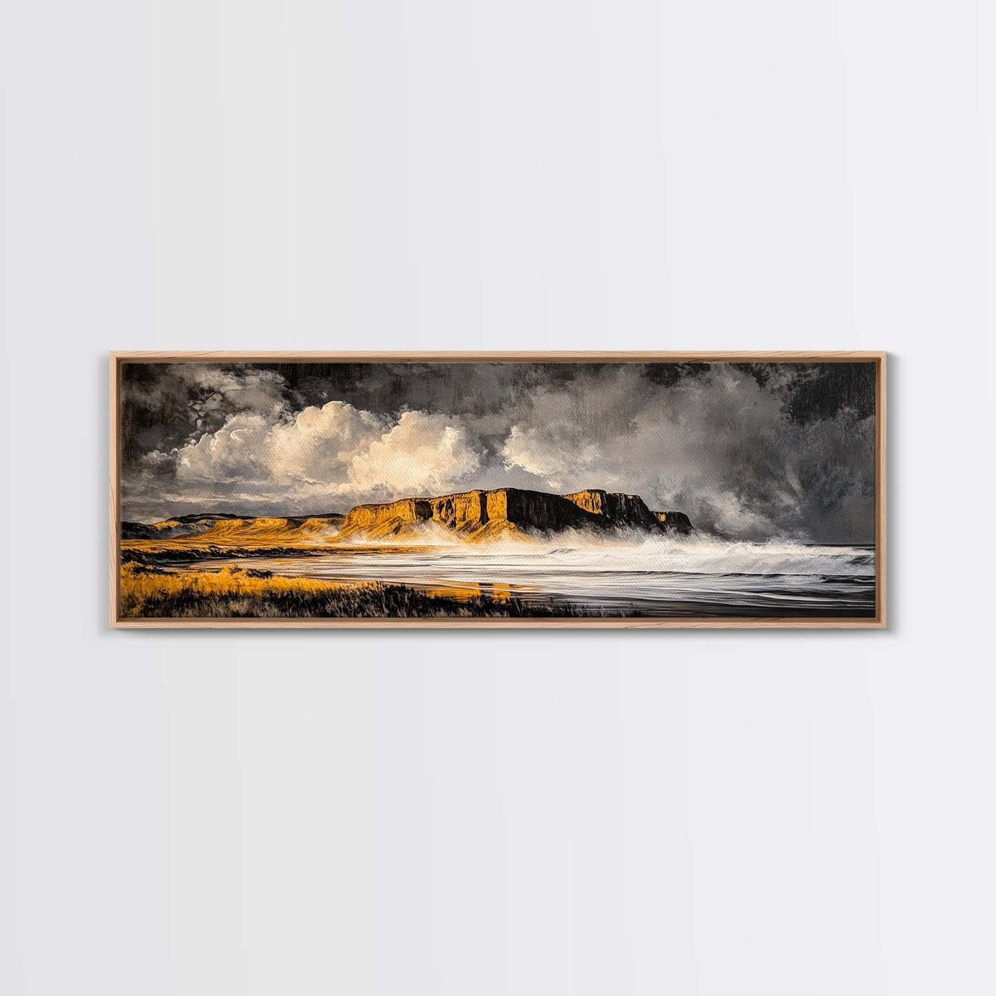 Mountain Coastline, Ocean Waves, Dramatic Sky, Canvas Print, Rugged Seascape Painting, Nature Wall Art, Living Room Accent Piece