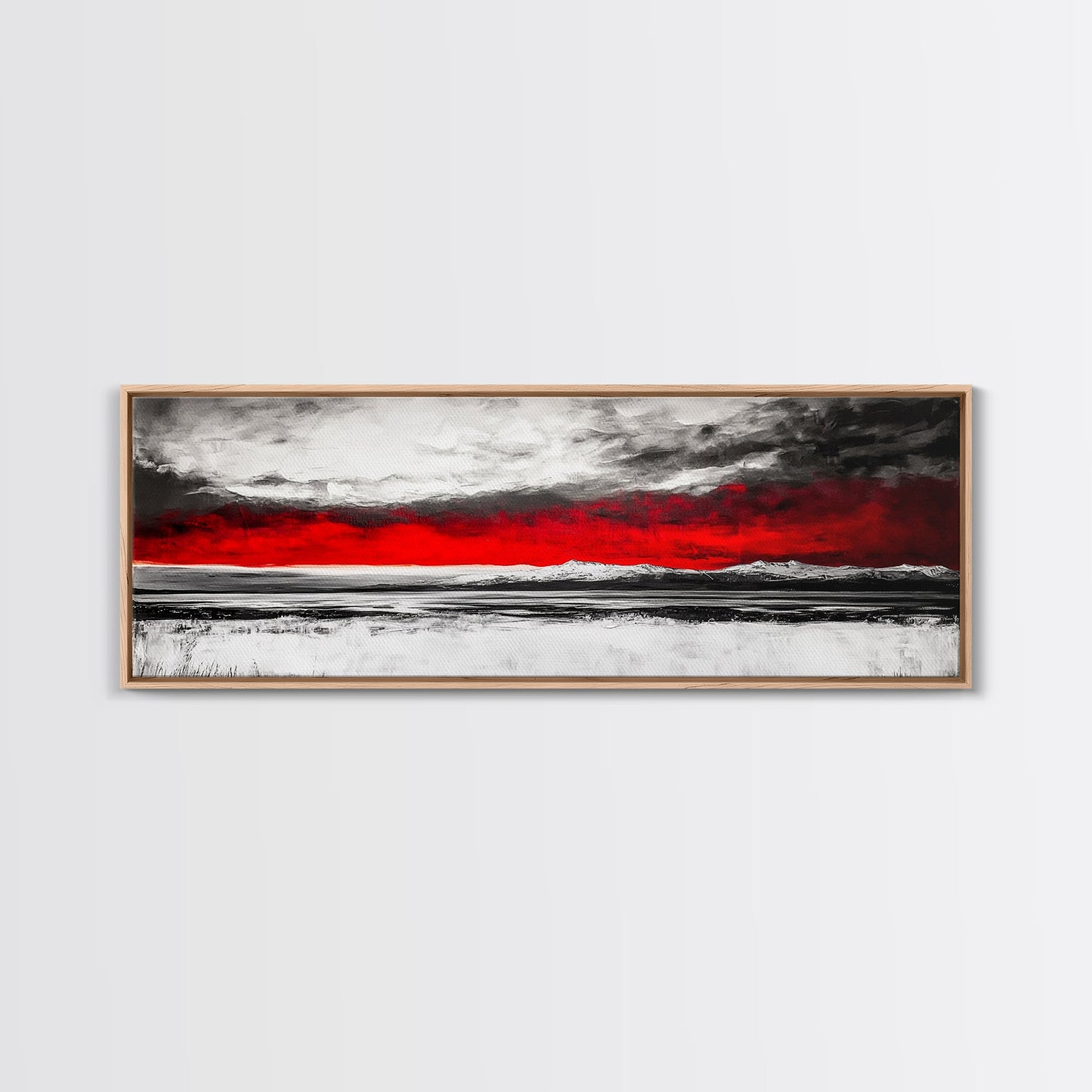 Red Sky Landscape, Dramatic Sunset Painting, Abstract Mountain Art, Modern Wall Art, Bold Color Decor, Office Wall Art, Framed Canvas Print