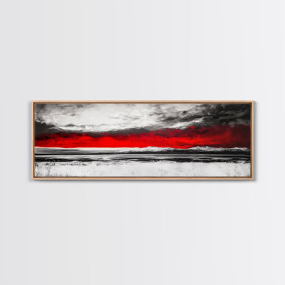 Red Sky Landscape, Dramatic Sunset Painting, Abstract Mountain Art, Modern Wall Art, Bold Color Decor, Office Wall Art, Framed Canvas Print