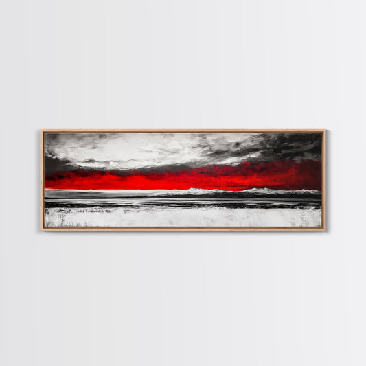Red Sky Landscape, Dramatic Sunset Painting, Abstract Mountain Art, Modern Wall Art, Bold Color Decor, Office Wall Art, Framed Canvas Print