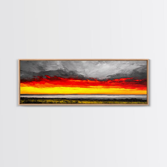 Fiery Sunset Landscape, Dramatic Sky Painting, Vibrant Horizon Wall Art, Nature Home Decor, Fall Colors Artwork, Bedroom Wall Art, Canvas Print