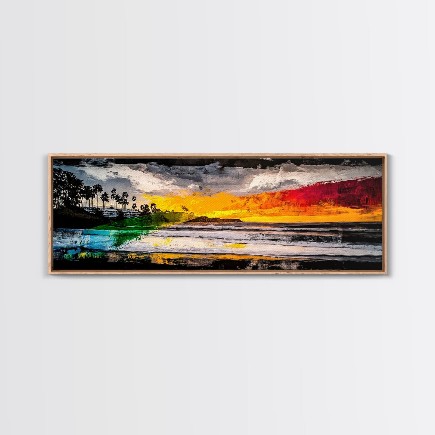 Pier, Ocean, Sunset, Framed Canvas Print, Nautical Wall Art, Coastal Home Decor, Minimalist Seascape, Surf Beach Art, Large Modern Painting