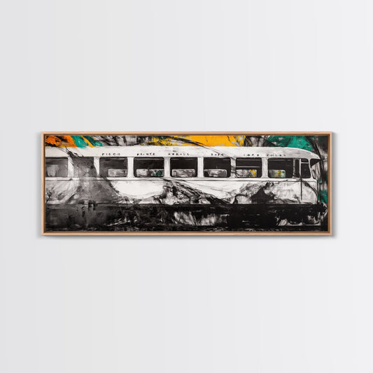 Vintage Bus, Black White Art, Industrial Wall Decor, Retro Transportation Art, Urban Home Decor, Canvas Print, Travel Gift