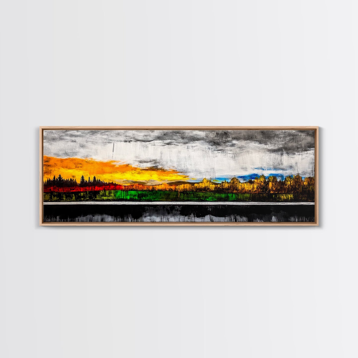 Sunset Landscape, Autumn Trees, Nature Art, Framed Canvas Print, Mountain Scene, Moody Sky, Living Room Wall Art, Dramatic Fall Decor