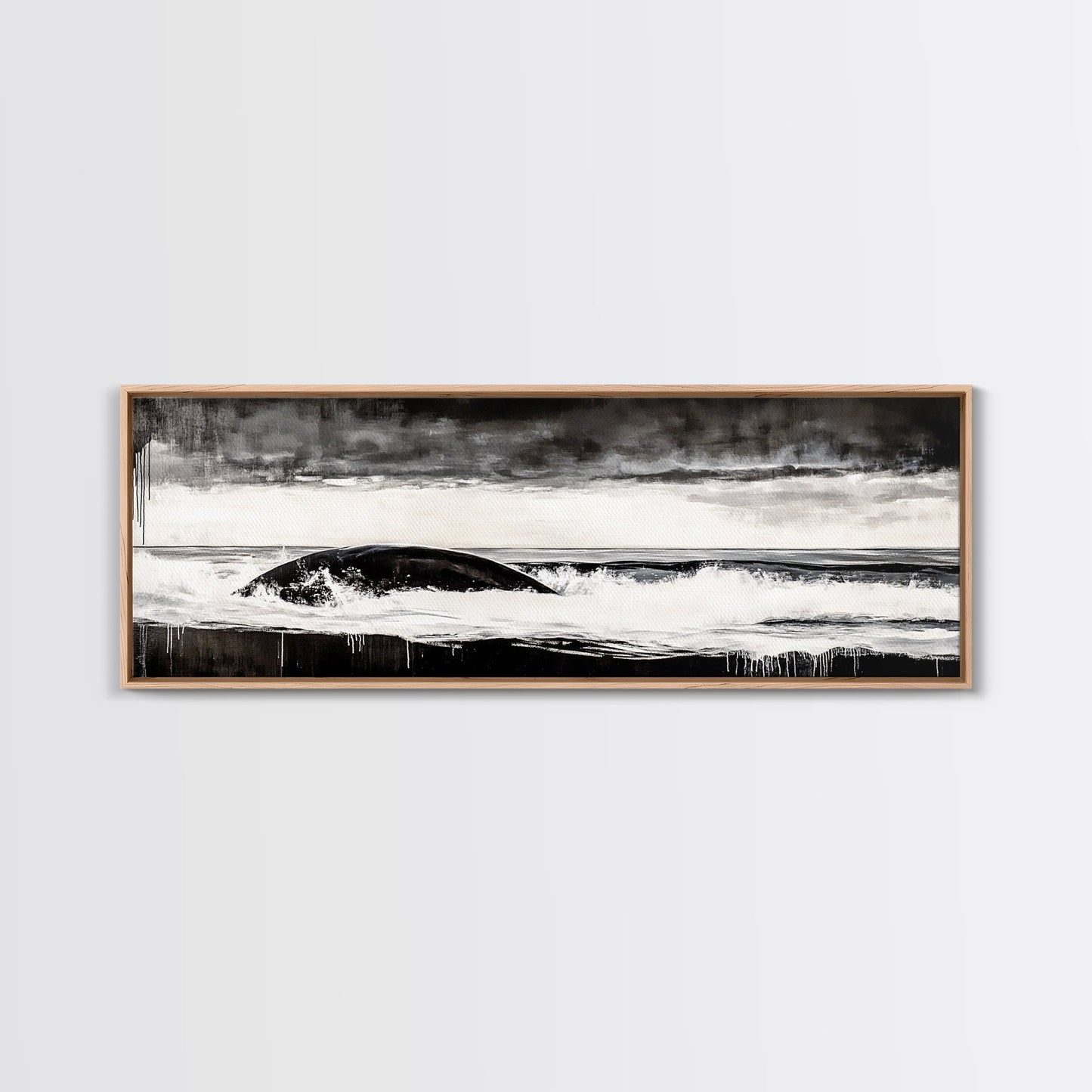 Ocean Wave, Moody Seascape, Black and White Art, Framed Canvas Print, Stormy Water, Coastal Home Decor, Nautical Wall Art, Large Statement Piece