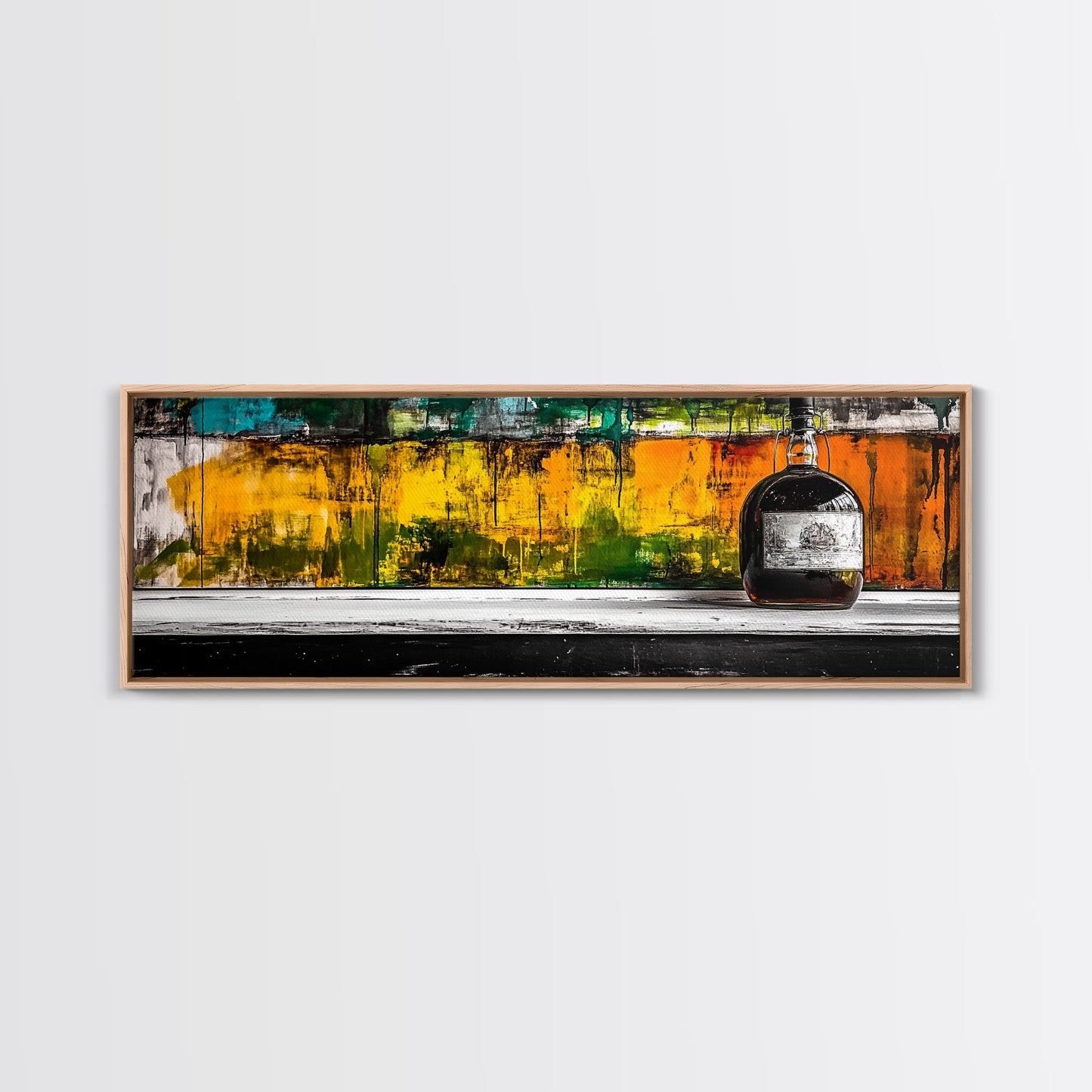 Whiskyflasche, abstrakte Bar-Kunst, rustikale Dekoration, gerahmter Leinwanddruck, Wandbild zum Thema Spirituosen, moderne Küchenkunst, Herbstliche Wanddekoration